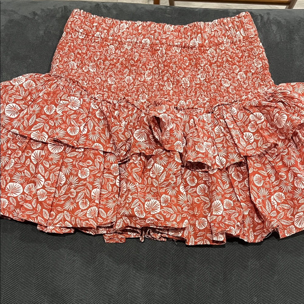 Cotton Women’s Floral Ruffle Mini Skirt - Rust/White